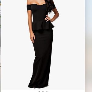Drop shoulder Peplum Maxi Evening Dress in black size medium